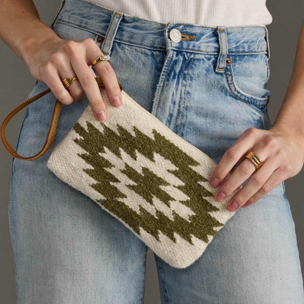 Cream & Olive Western Wristlet