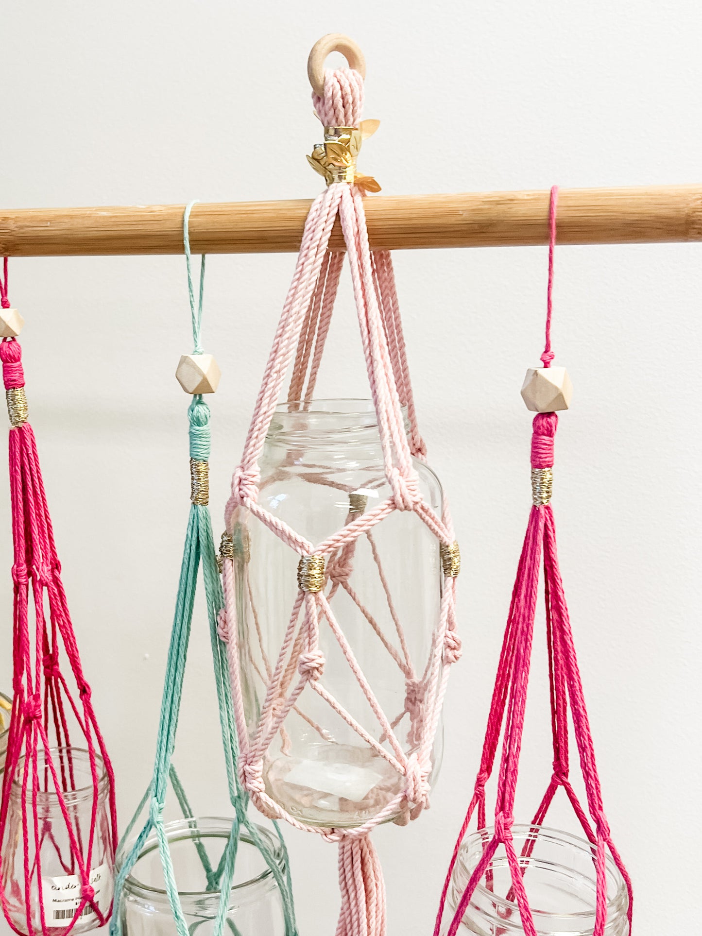Large Macrame Plant Hanger in Light Pink