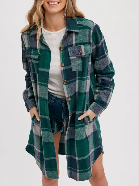 Green Flannel Longline Shacket