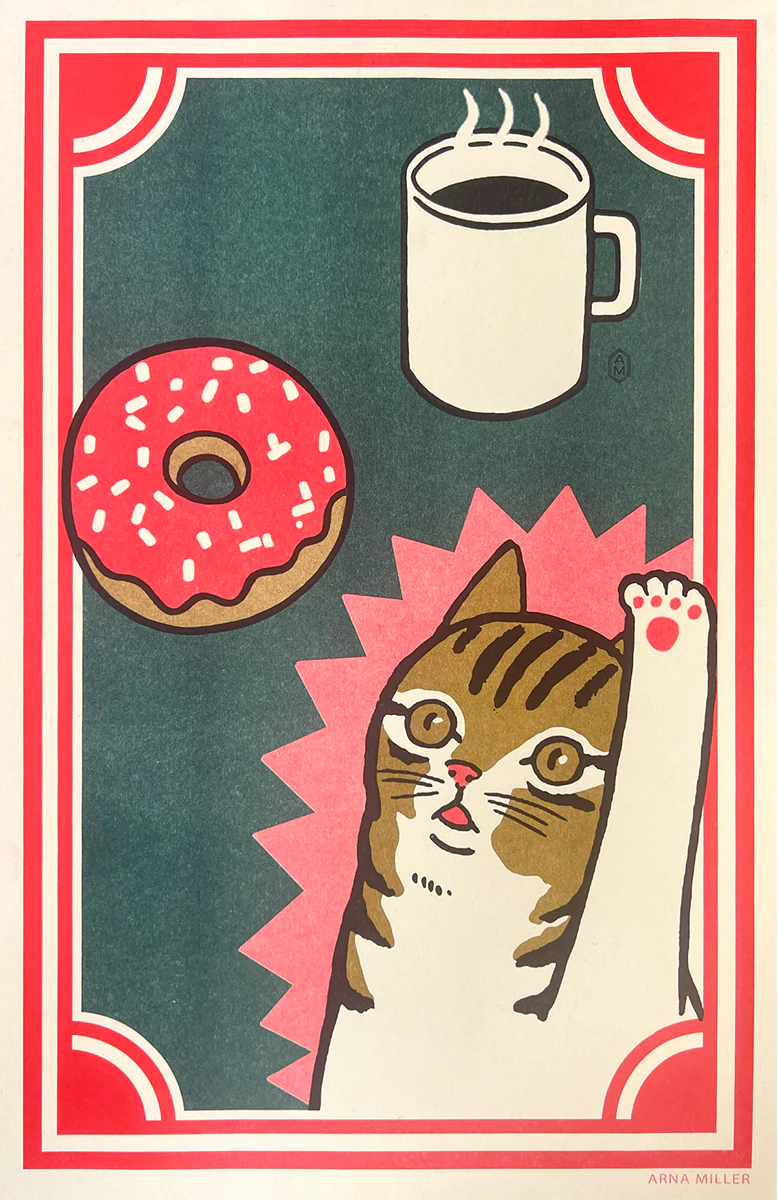 Yes Please Cat & Doughnut Print