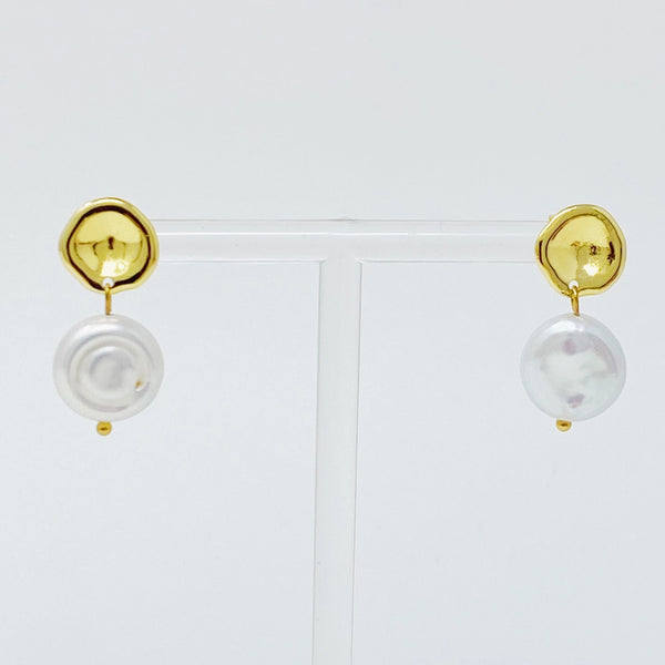 Golden Shell Pearl Drop Earrings