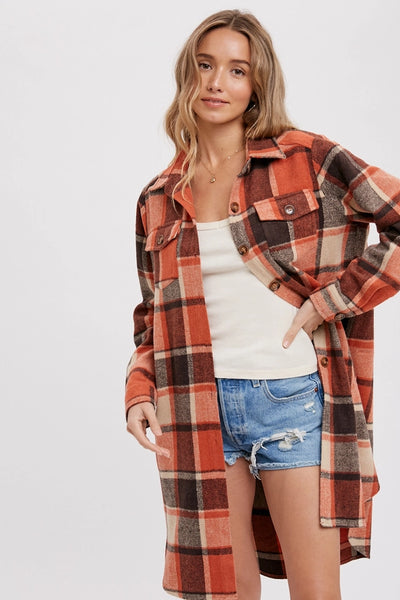 Rust Flannel Longline Shacket