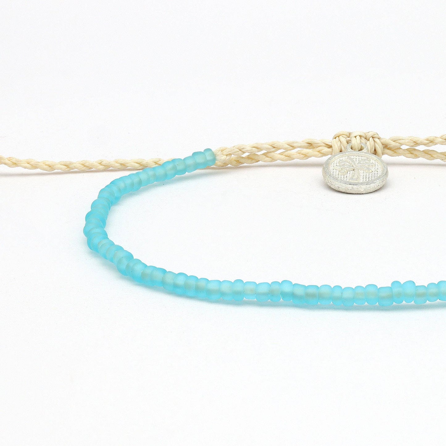 Ka'anapali Frosted Glass Beaded Anklet in Aqua