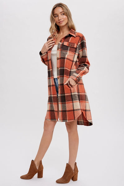 Rust Flannel Longline Shacket