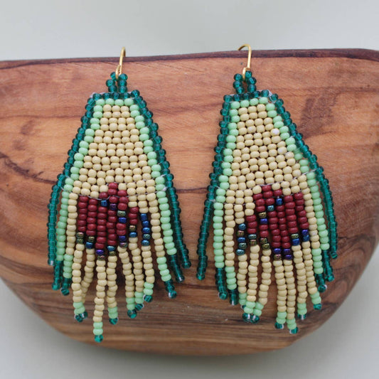 Avocado Beaded Fringe Earrings