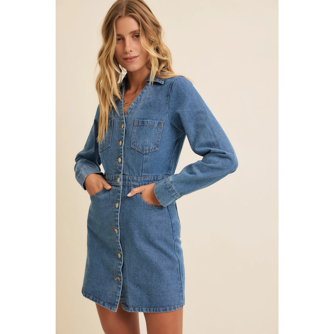 Button Down Denim Mini Dress