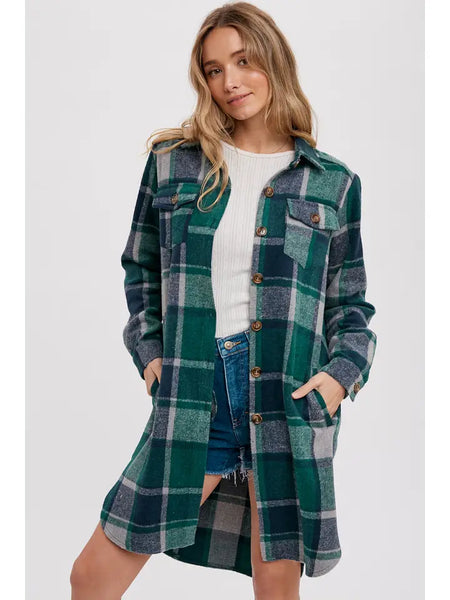 Green Flannel Longline Shacket