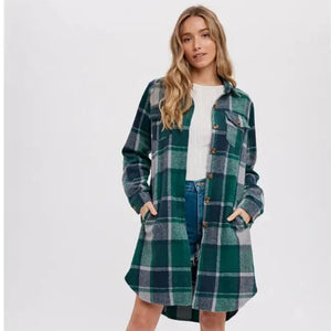 Green Flannel Longline Shacket