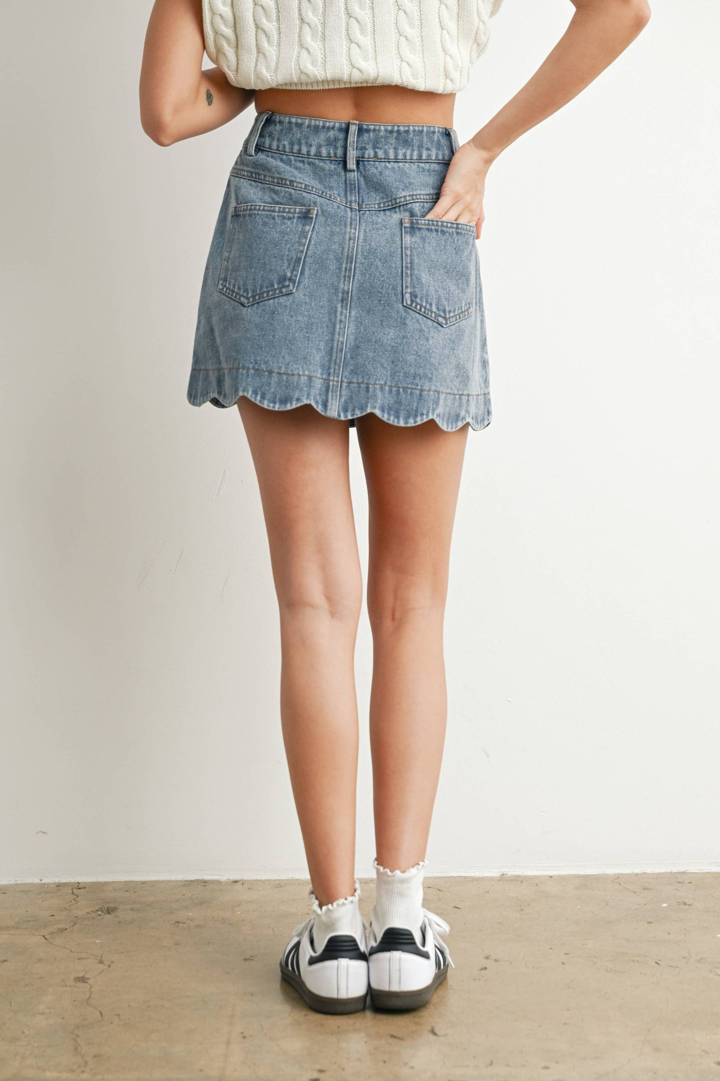 Scalloped Denim Mini Skirt