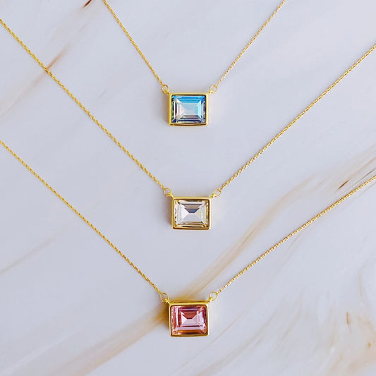 Square Crystal Pendant Necklace