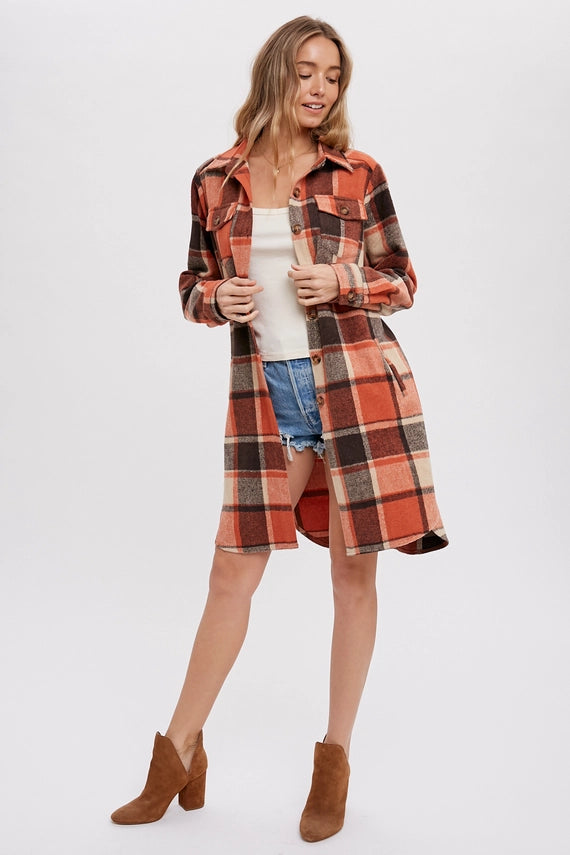 Rust Flannel Longline Shacket