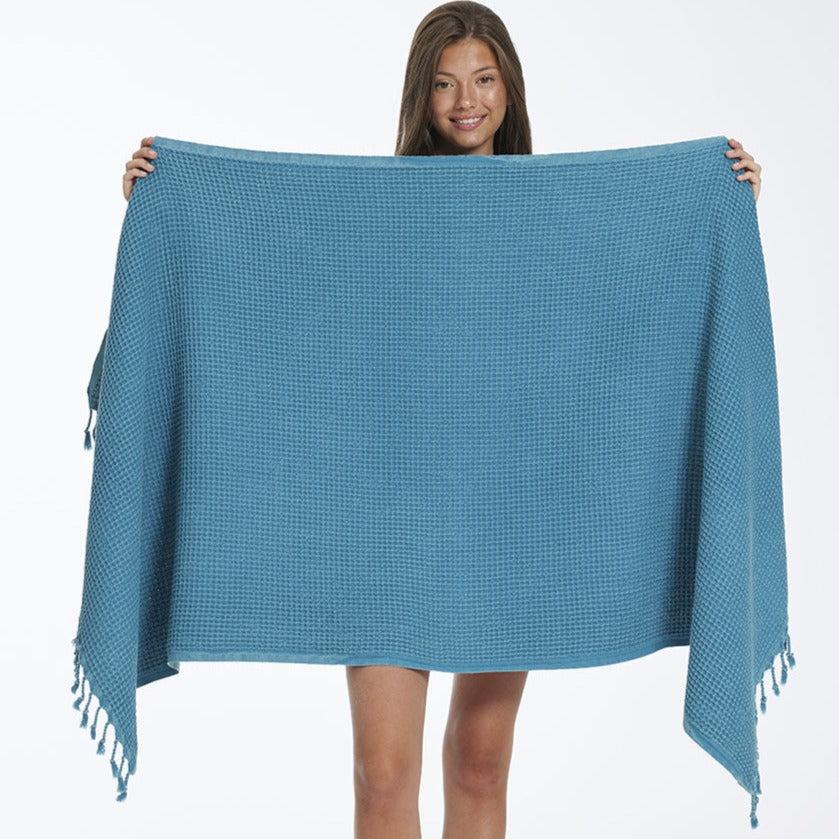 Waffle Beach Towel in Petrol Blue