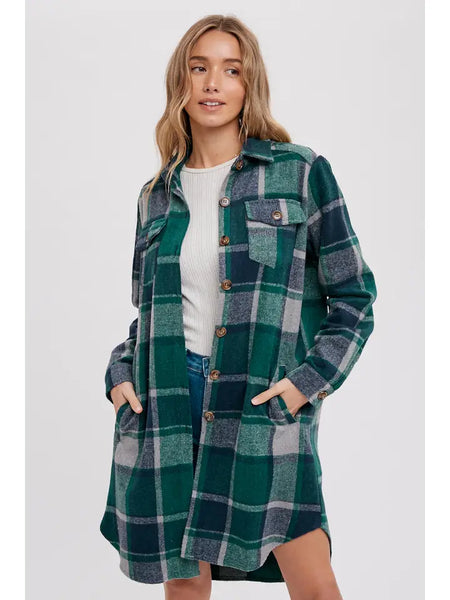 Green Flannel Longline Shacket