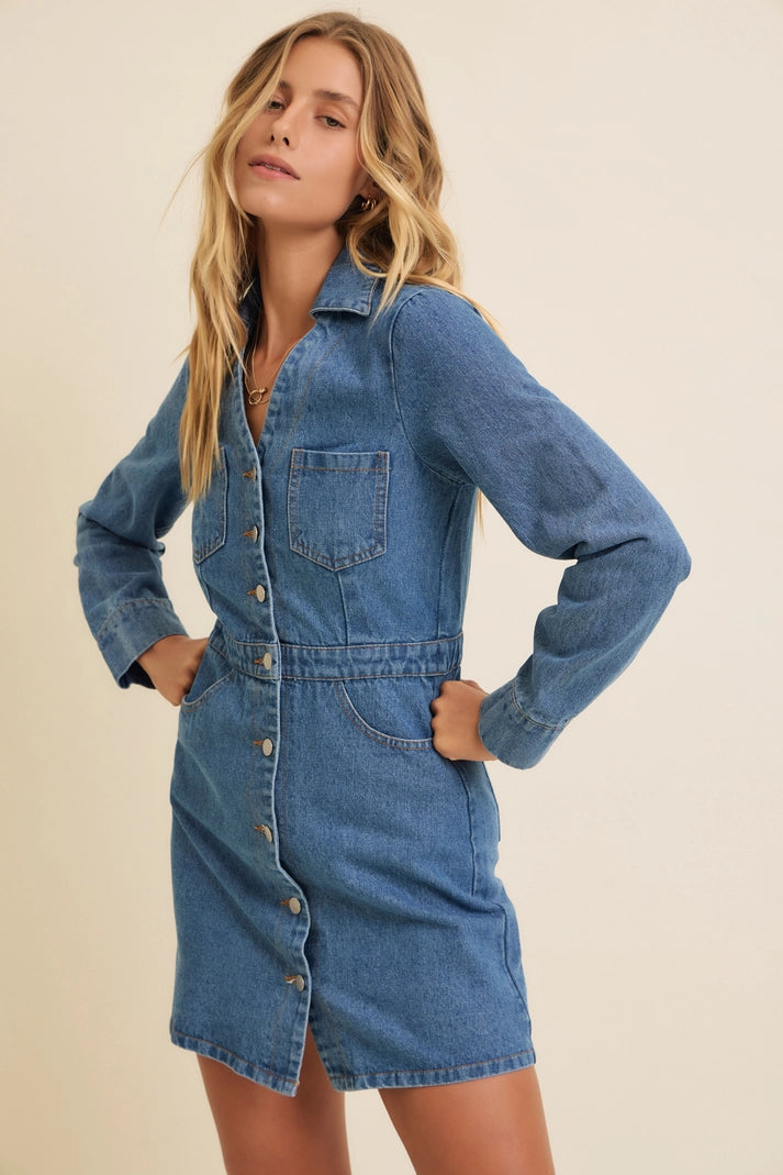 Button Down Denim Mini Dress