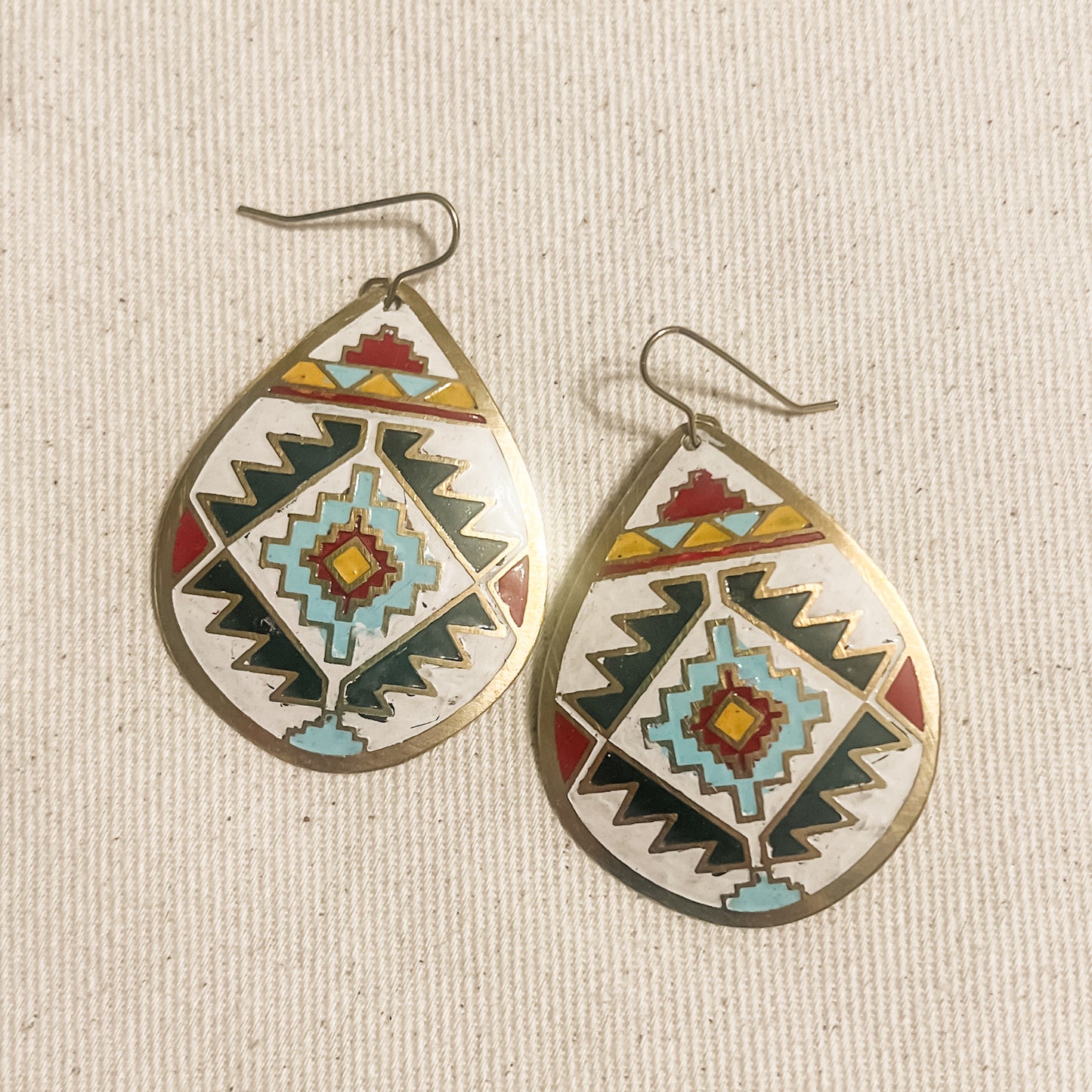 Southwest Print Teardrop Earring in White