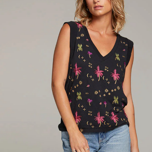 Night Palm Embroidered Tank