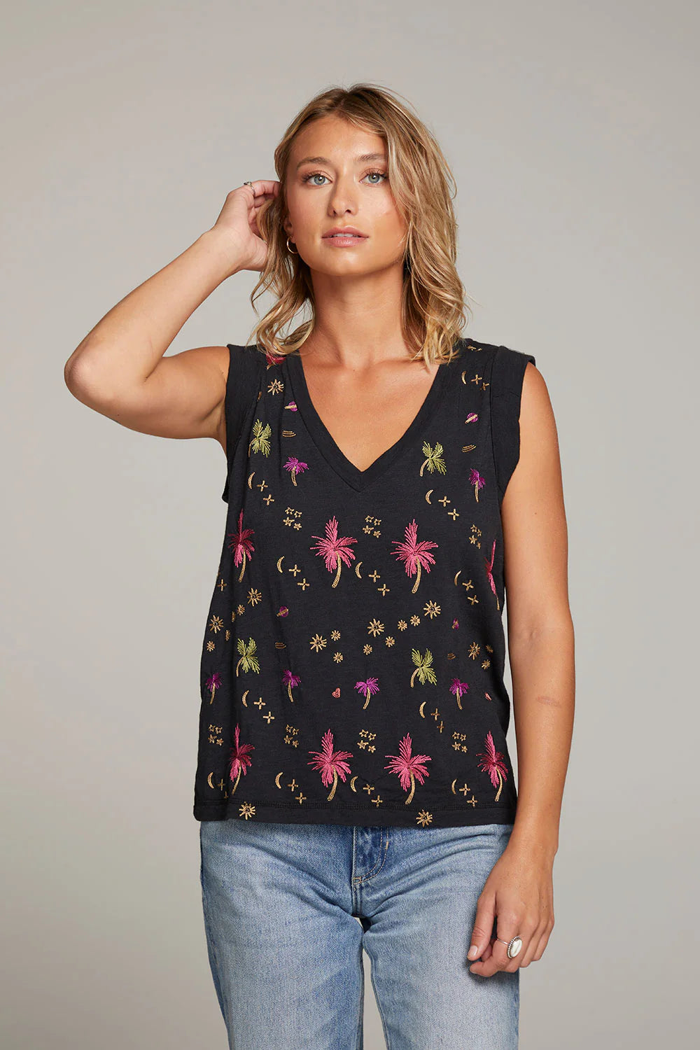 Night Palm Embroidered Tank