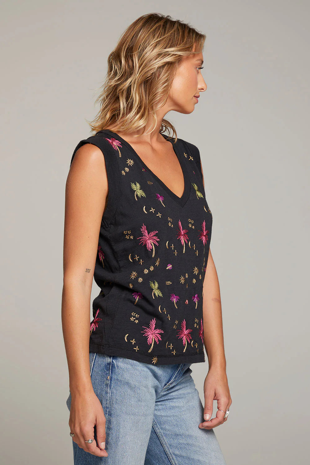 Night Palm Embroidered Tank