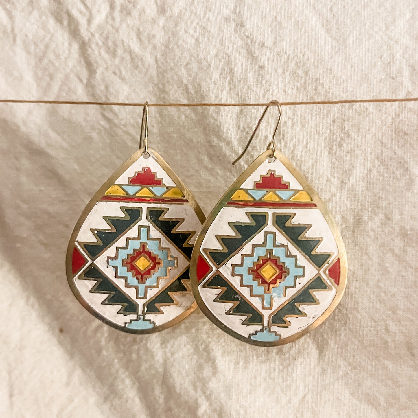 Southwest Print Teardrop Earring in White