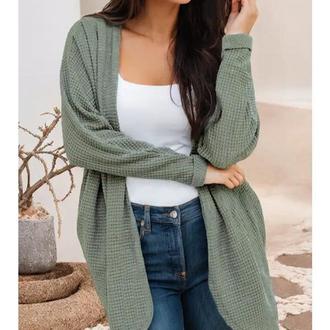 Moss Green Waffle Cardigan