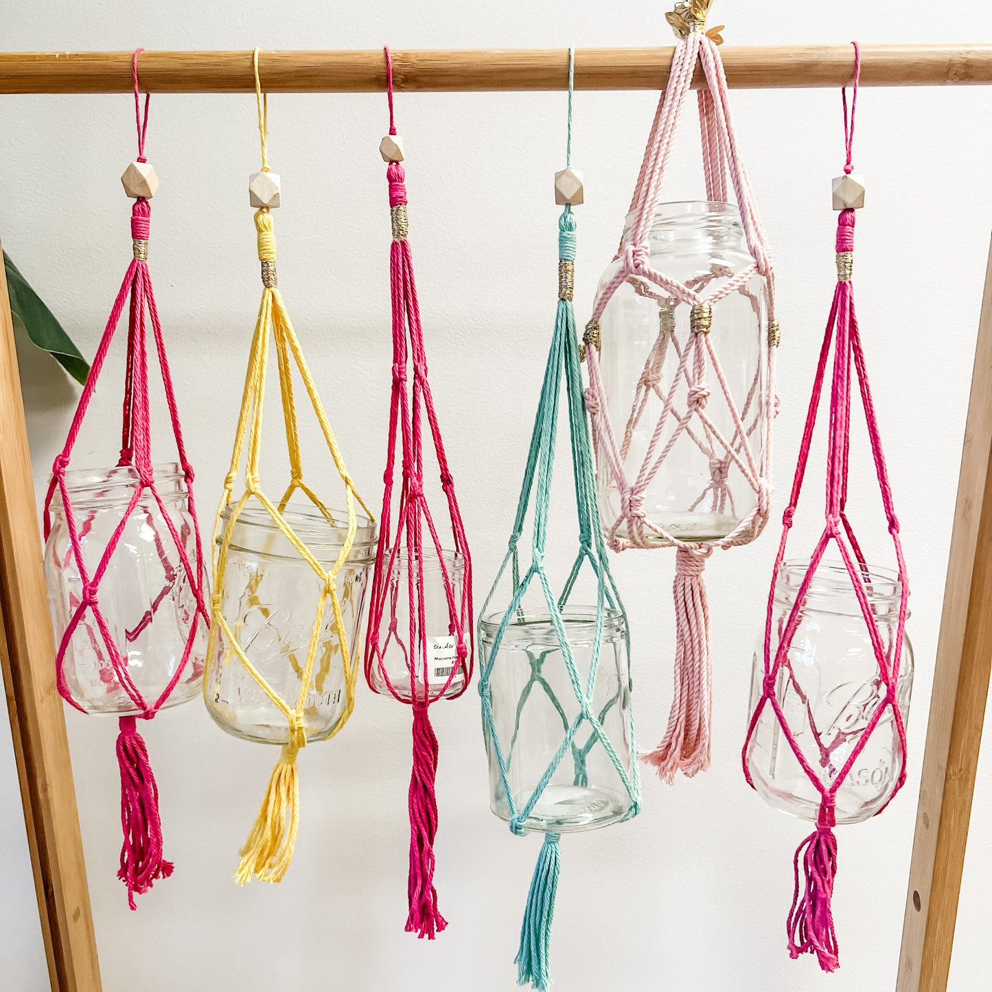Small Macrame Plant Hanger in Magenta