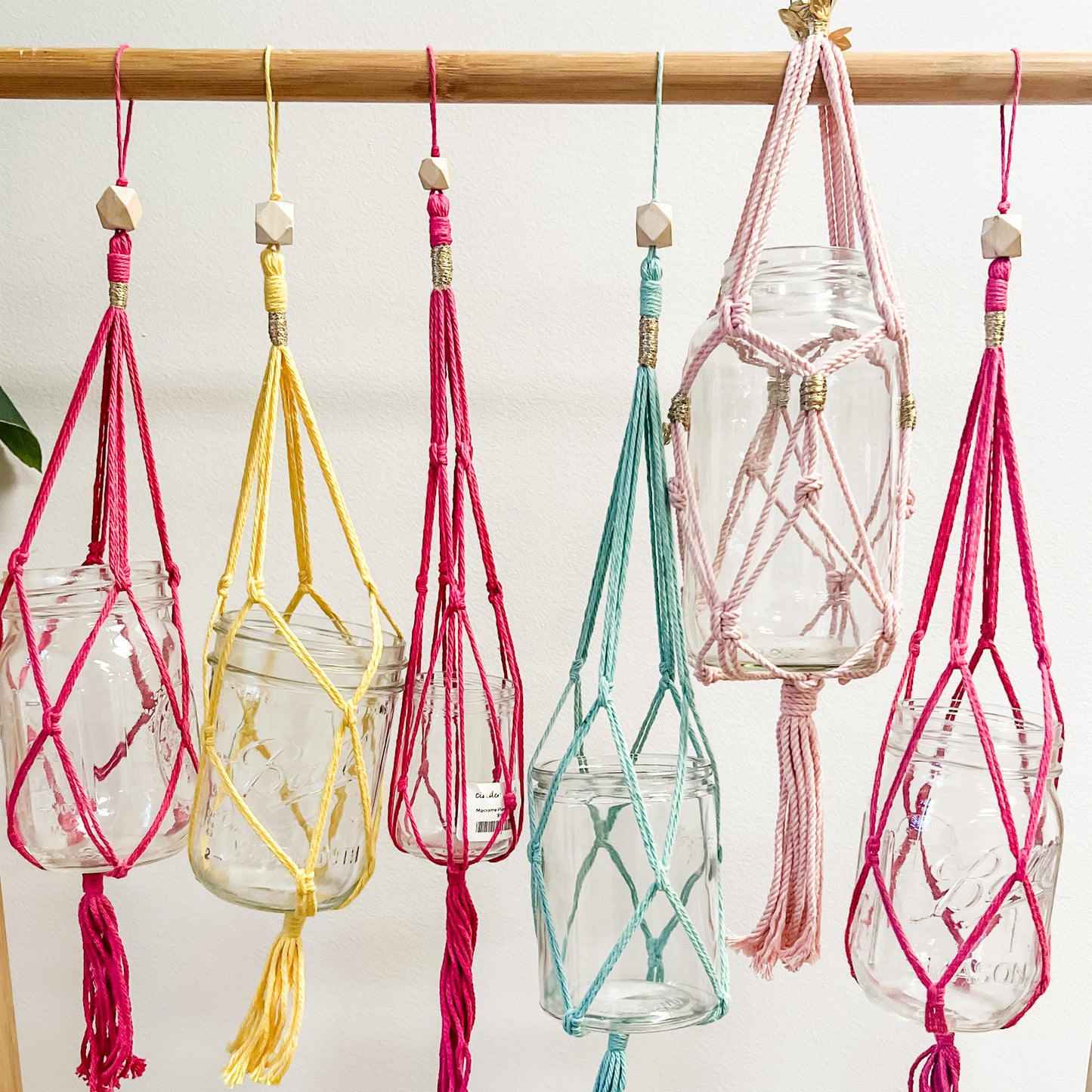 Small Macrame Plant Hanger in Magenta