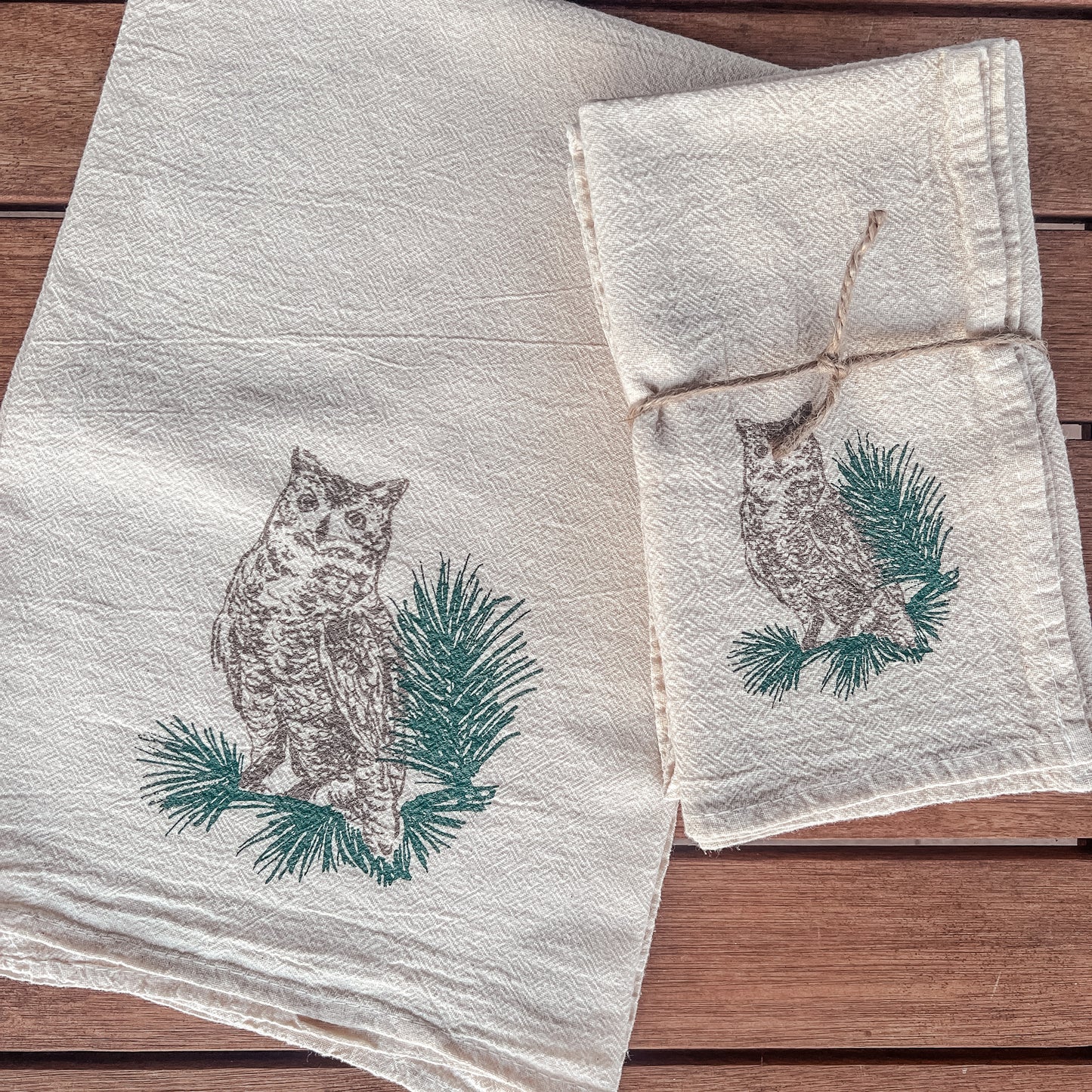 Horned Owl Cloth Napkins - set of 4