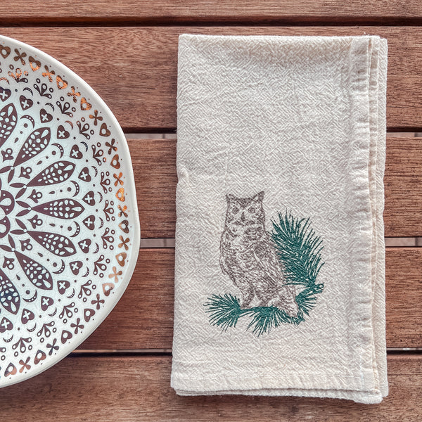 Horned Owl Cloth Napkins - set of 4