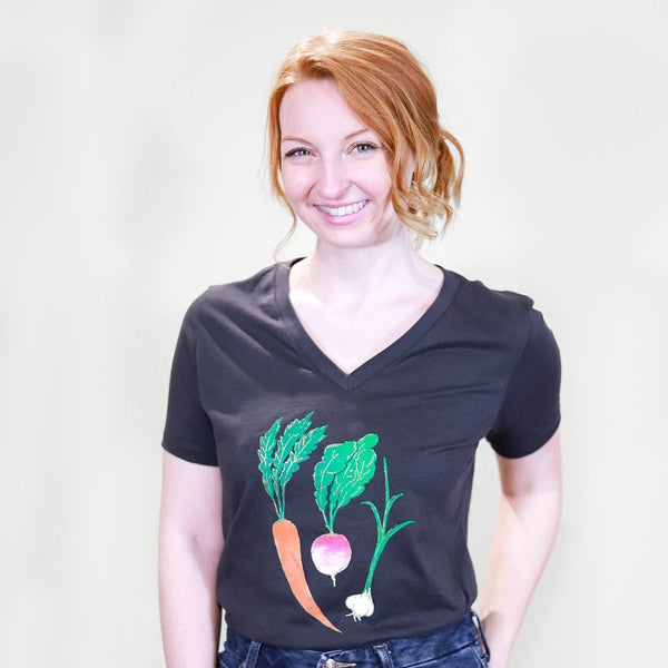 Root Veggies Ladies V-Neck Tee