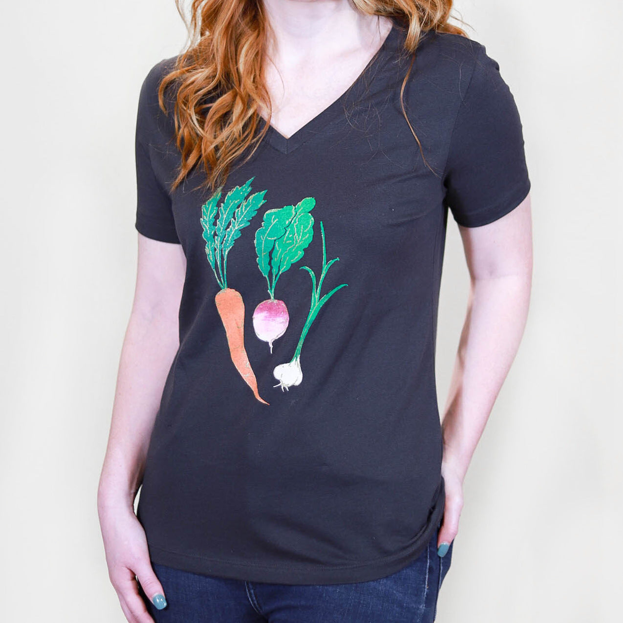 Root Veggies Ladies V-Neck Tee