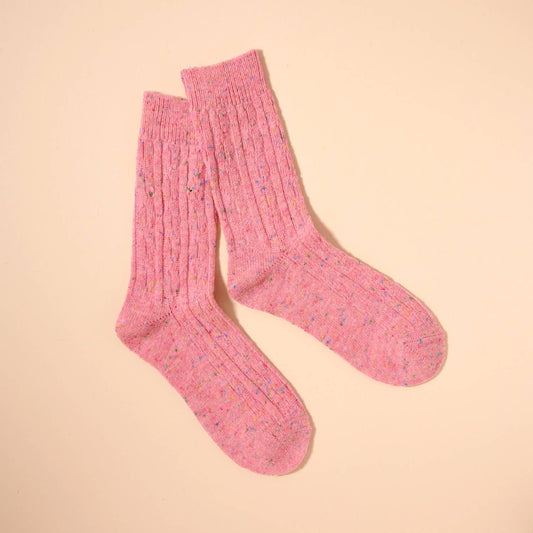 Speckle Cable Knit Socks in Bubblegum