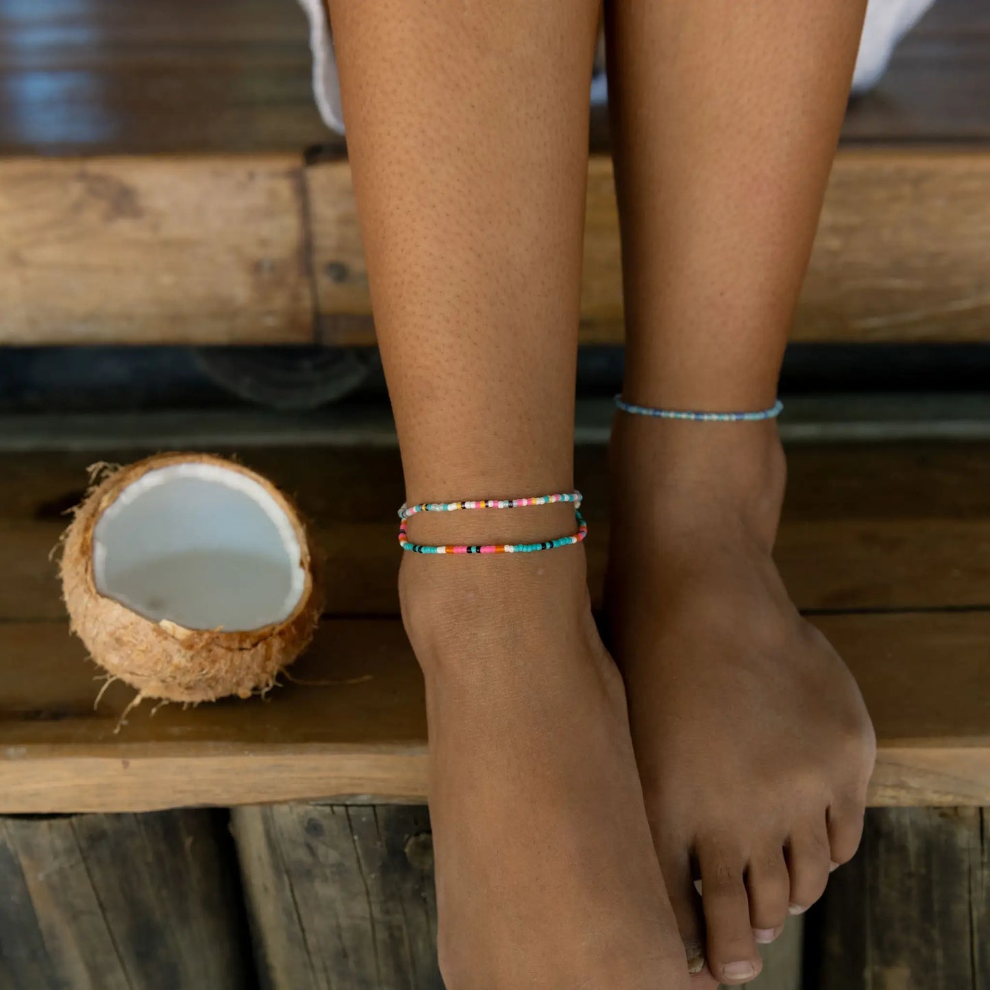 Nusa Dainty Beaded Anklet in Peach