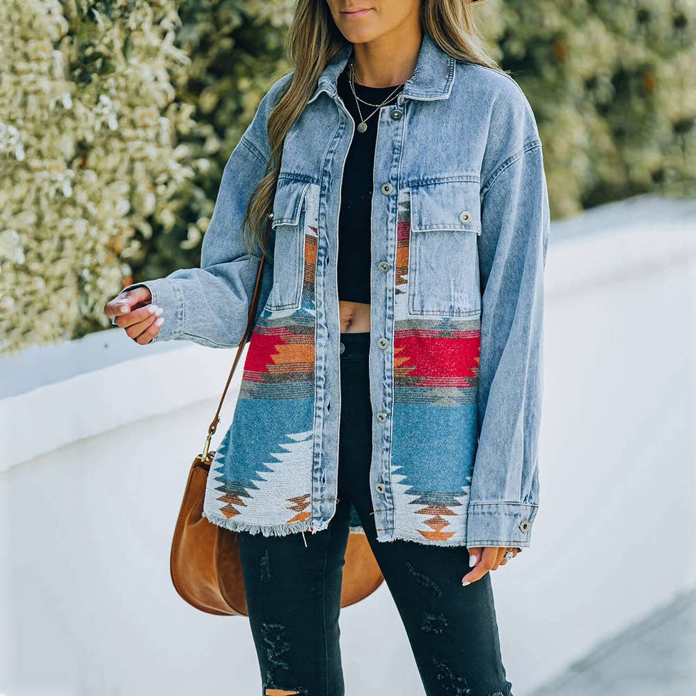 Aztec Denim Patchwork Shacket