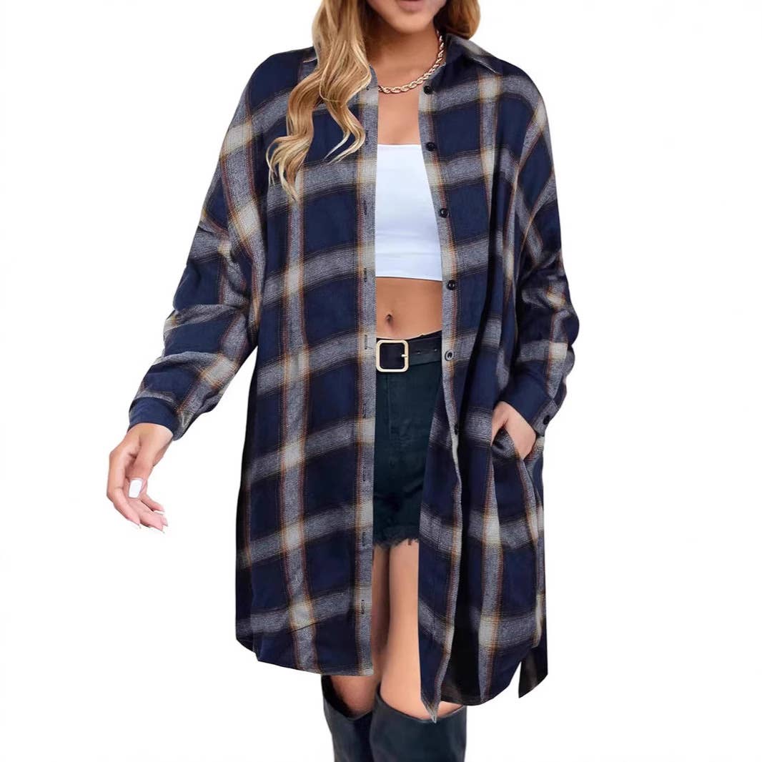 Longline Plaid Shirt Dress