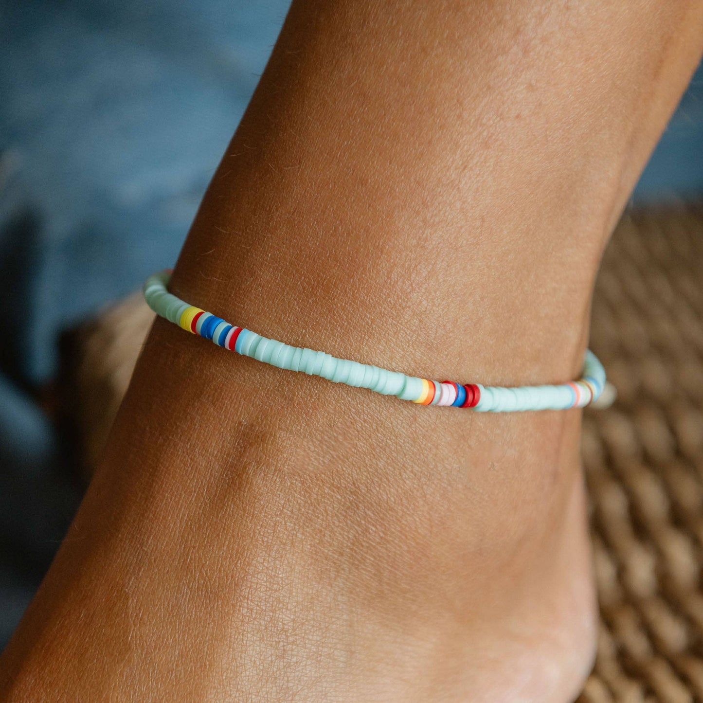 Malabar Clay Beaded Anklet in White