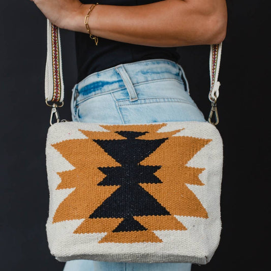 Cream, Camel & Black Aztec Crossbody