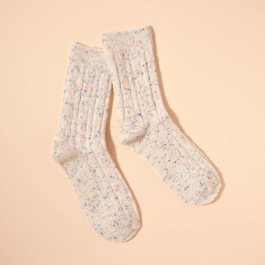 Speckle Cable Knit Socks in Sweet Cream