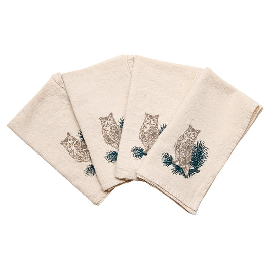 Horned Owl Cloth Napkins - set of 4