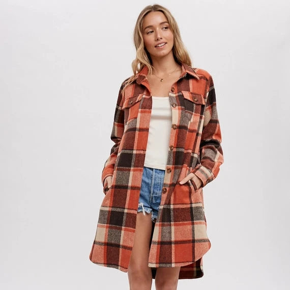 Rust Flannel Longline Shacket