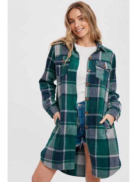 Green Flannel Longline Shacket