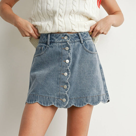 Scalloped Denim Mini Skirt
