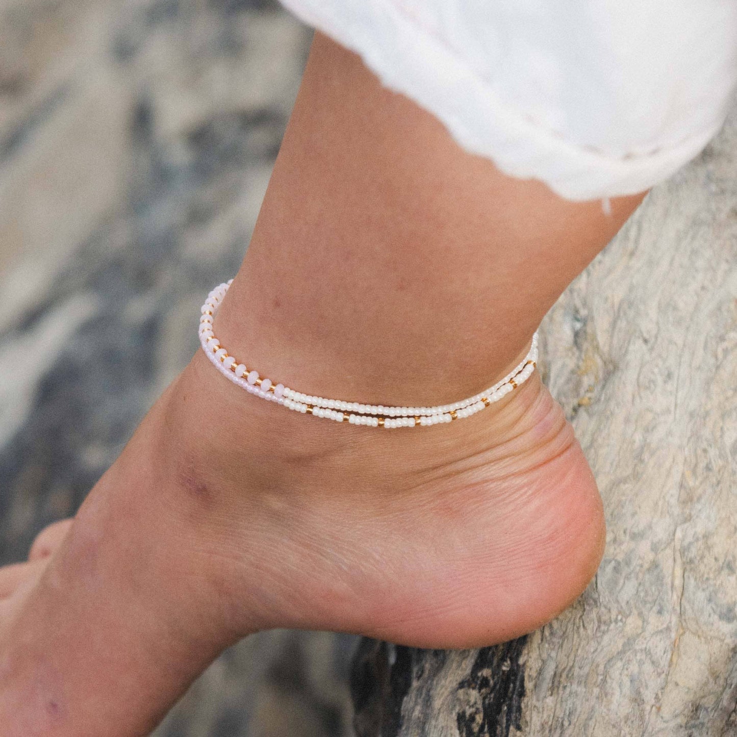 Monte Carlo Beaded Anklet in Peach