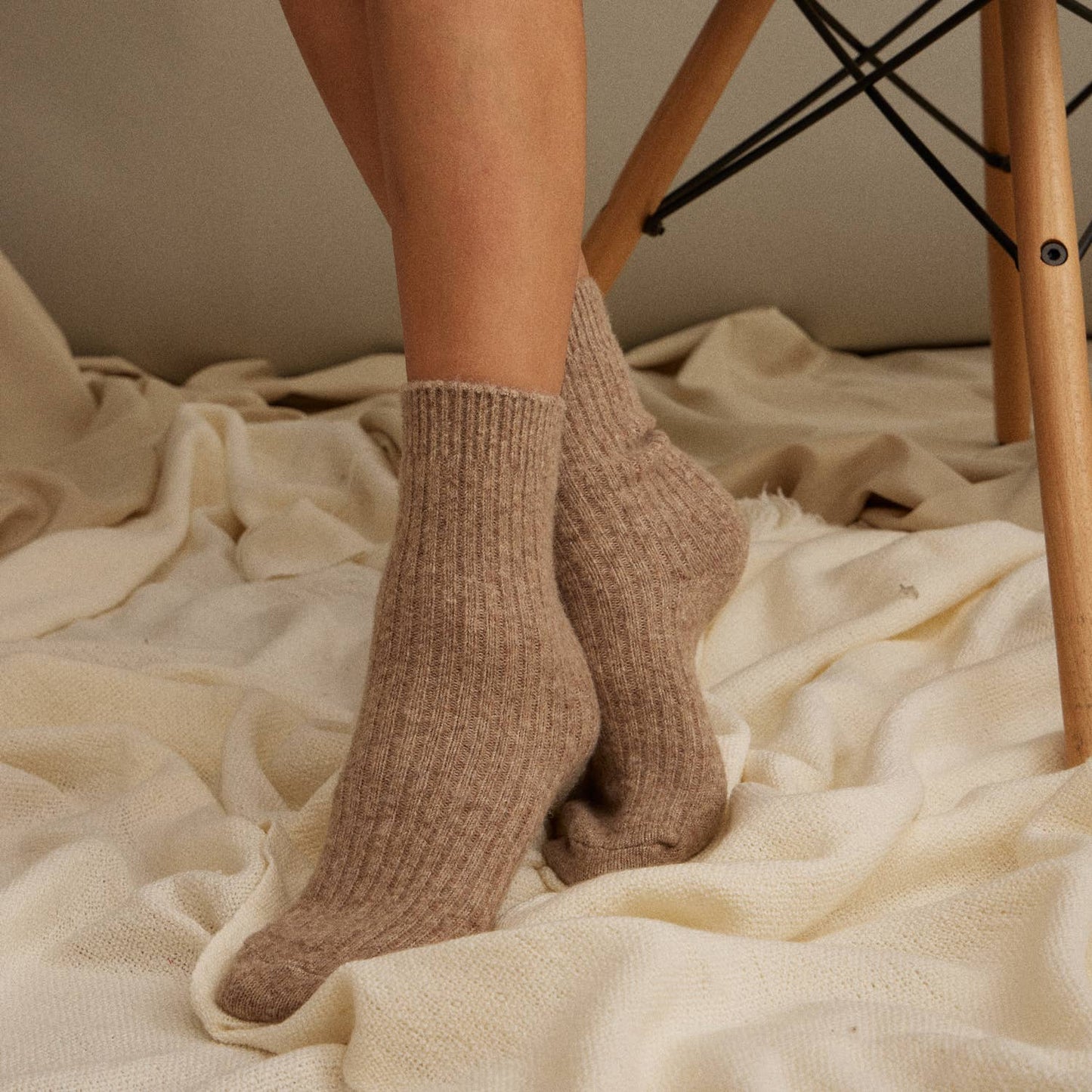 Cozy Ribbed Calf Socks in Caramel