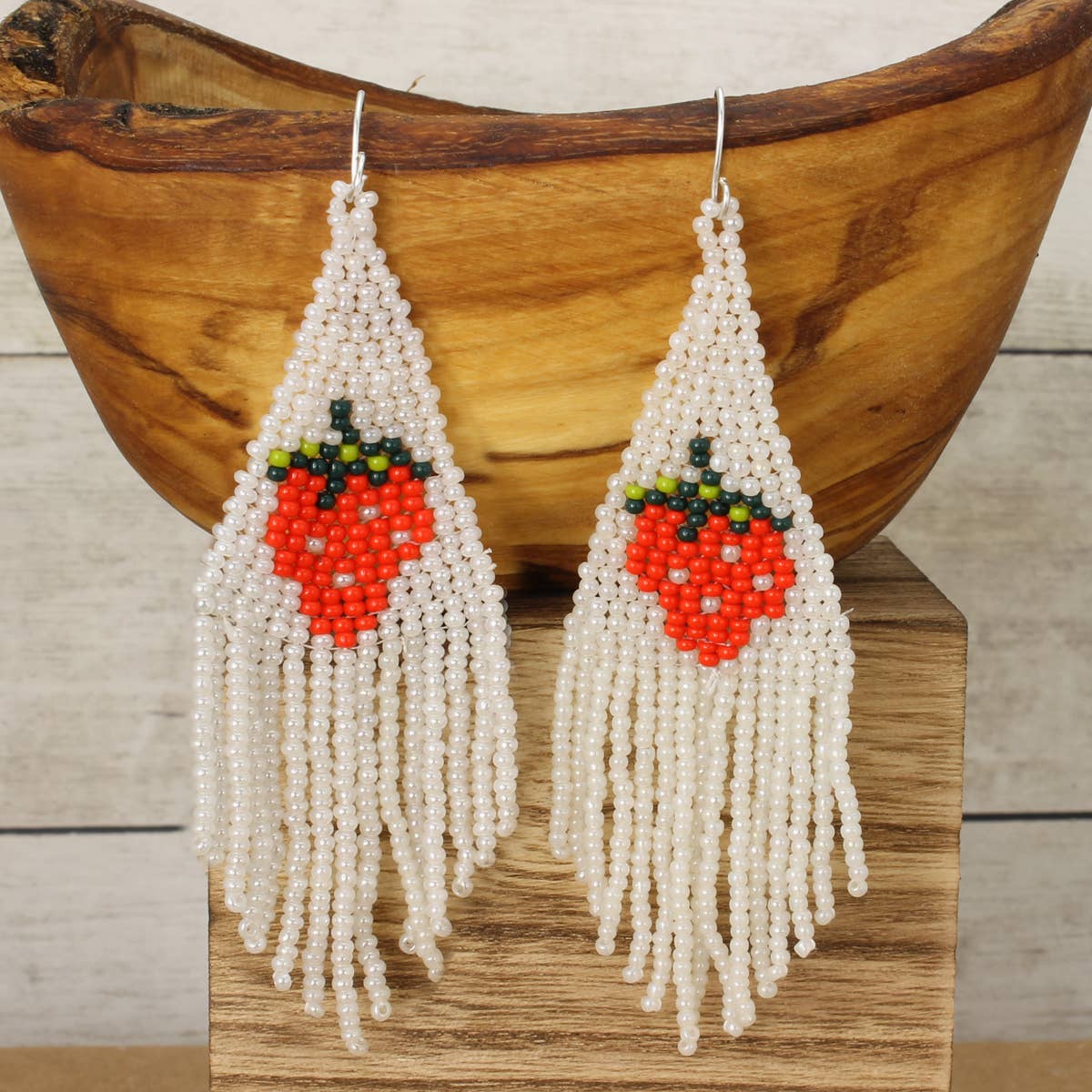 Strawberry Beaded Fringe Earrings