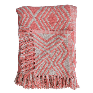 Pink Geo Recycled Cotton Blend Throw Blanket