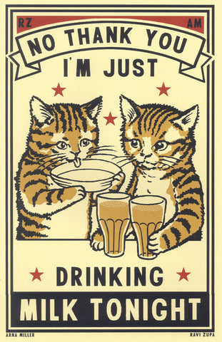 Drunken Cat Small Print - Milk