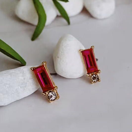 Hot Pink Baguette Earrings