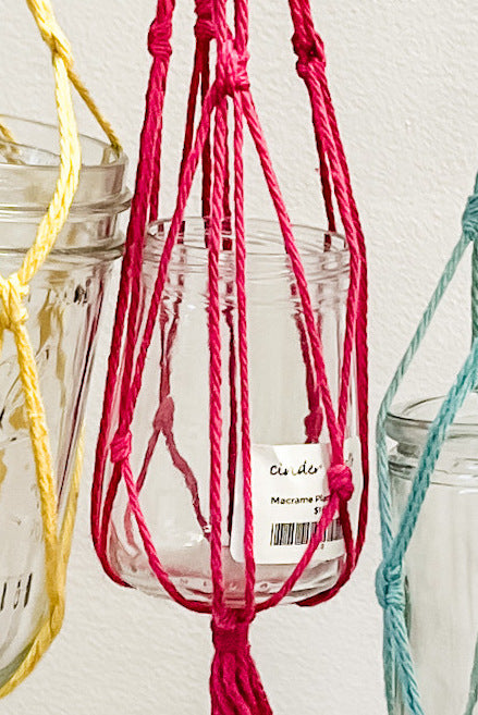 Small Macrame Plant Hanger in Magenta