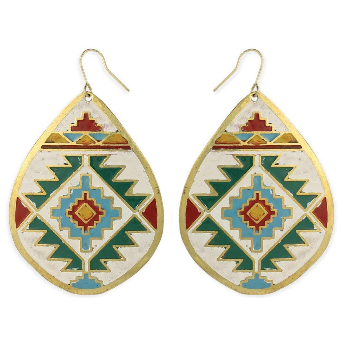 Southwest Print Teardrop Earring in White