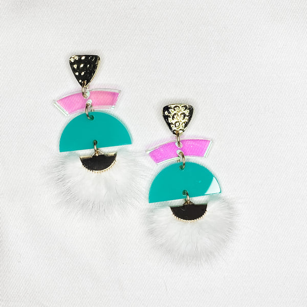 Seafoam & White Tuft Earrings